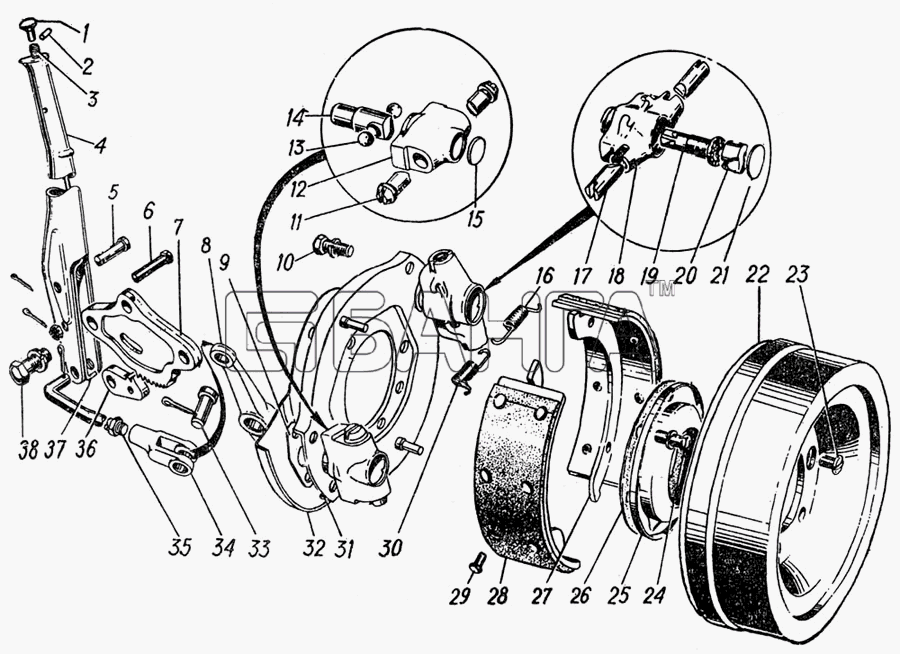 ГАЗ ГАЗ-5312 Схема Стояночный тормоз и привод-84 banga.ua