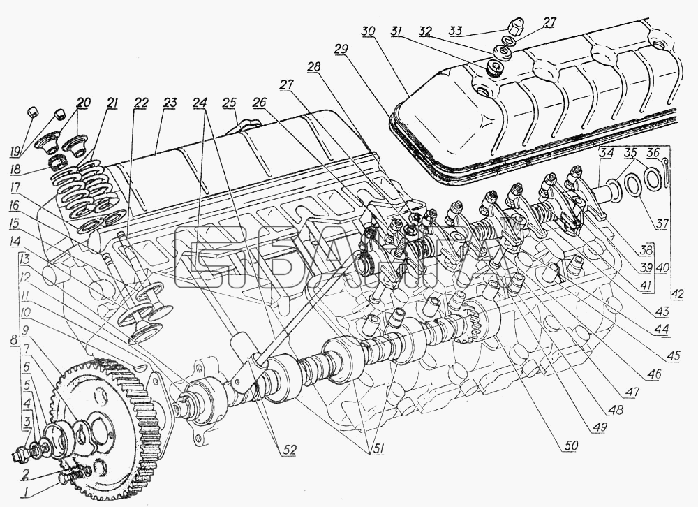 ГАЗ ГАЗ-5312 Схема Распределительный вал клапаны и толкатели-27