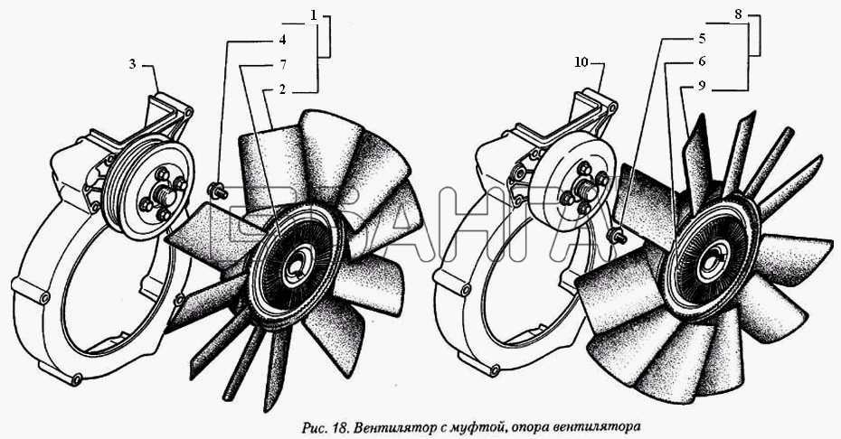 ГАЗ ГАЗ-560 Схема Вентилятор с муфтой опора вентилятора-25 banga.ua