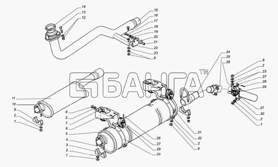 ГАЗ ГАЗ-560 Схема Глушитель резонатор трубы глушителя banga.ua