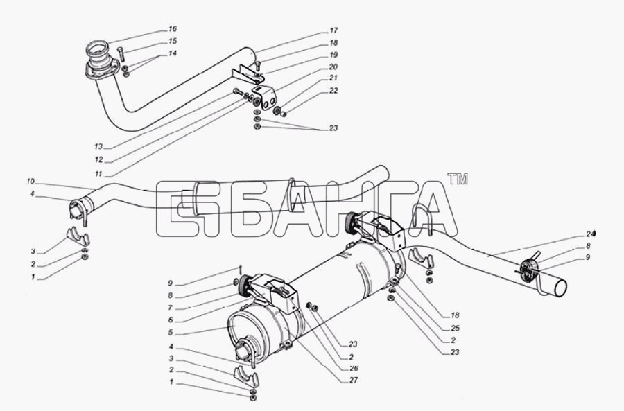 ГАЗ ГАЗ-560 Схема Глушитель резонатор труба выхлопная banga.ua