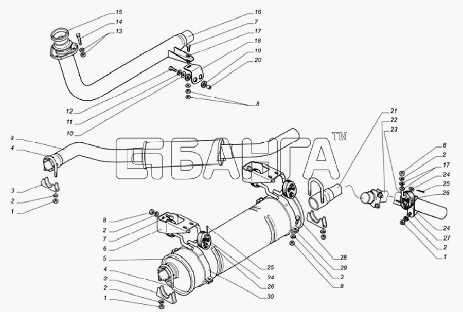 ГАЗ ГАЗ-560 Схема Глушитель резонатор труба выхлопная banga.ua