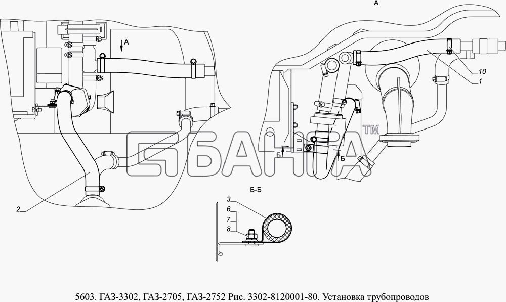 ГАЗ ГАЗ-5603 (Евро 4) Схема 3302-8120001-80 Установка трубопроводов-5