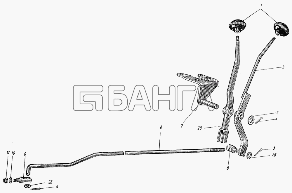 ГАЗ ГАЗ-51 (63 93) Схема Управление насосом опрокидывающего механизма