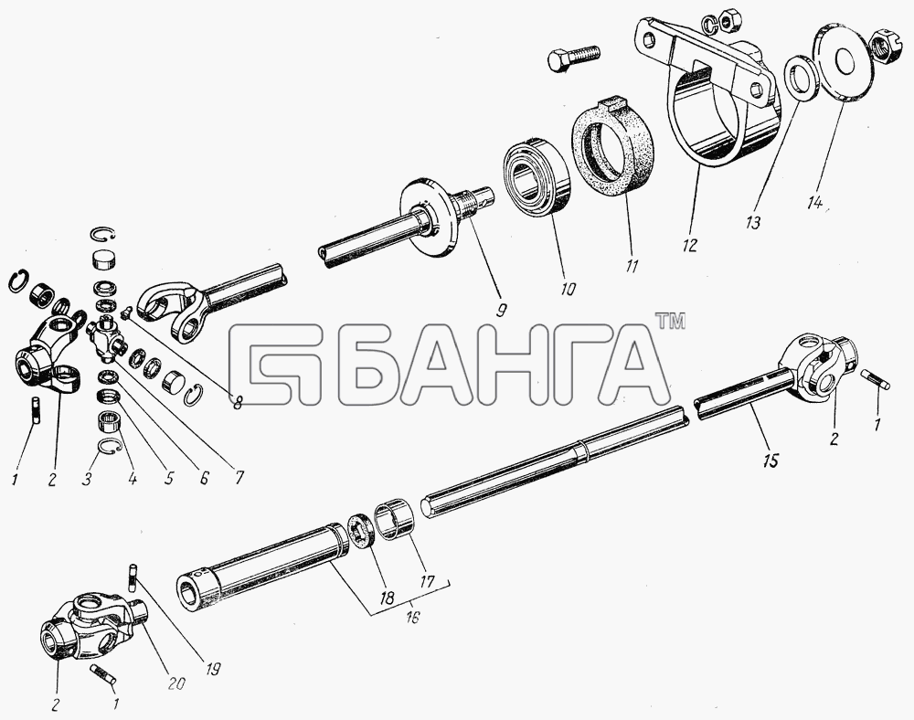 ГАЗ ГАЗ-51 (63 93) Схема Карданы привода опрокидывающего механизма