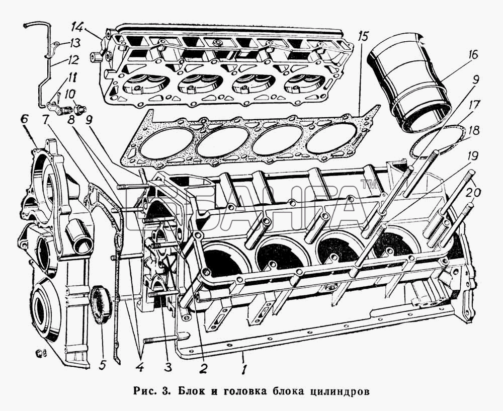 ГАЗ ГАЗ-66 (Каталог 1983 г.) Схема Блок и головка цилиндров