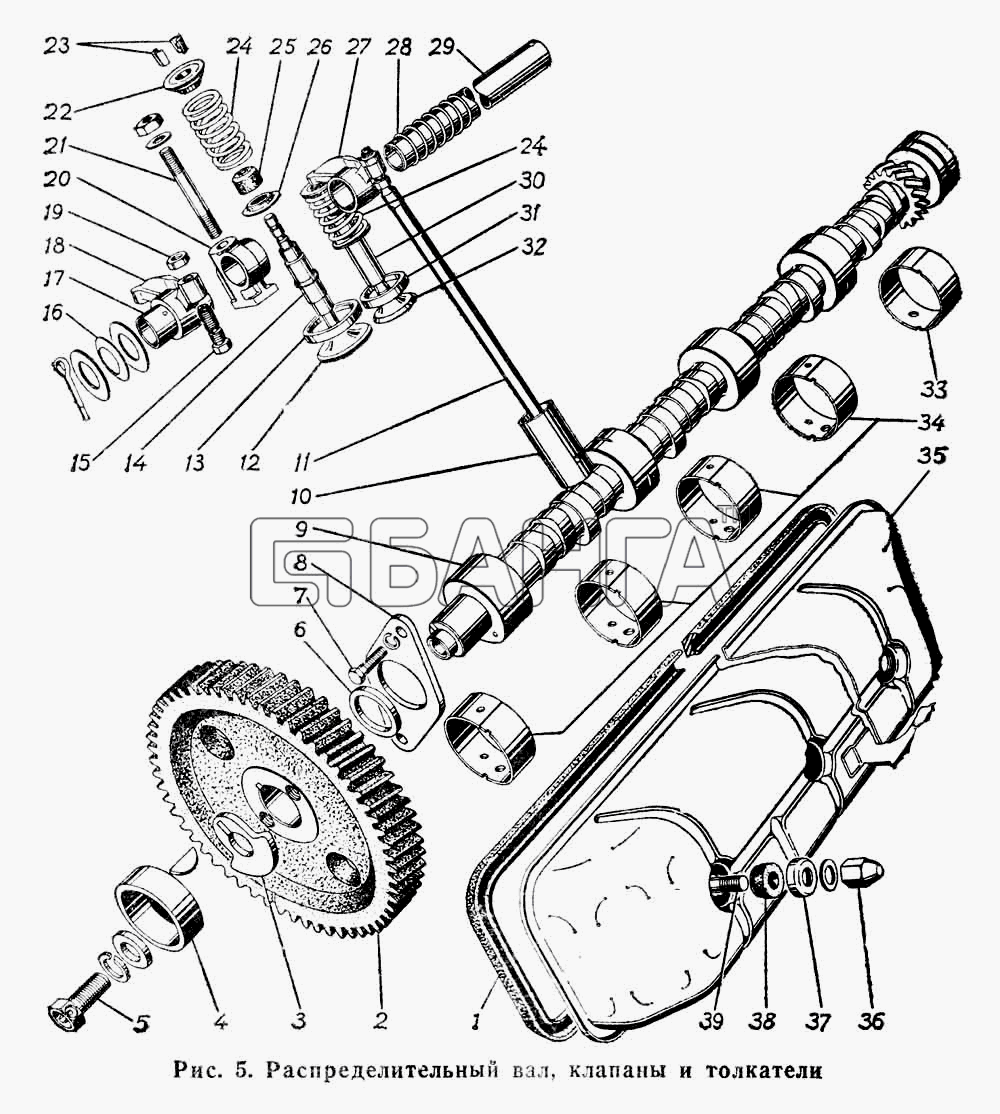 ГАЗ ГАЗ-66 (Каталог 1983 г.) Схема Распределительный вал клапаны и