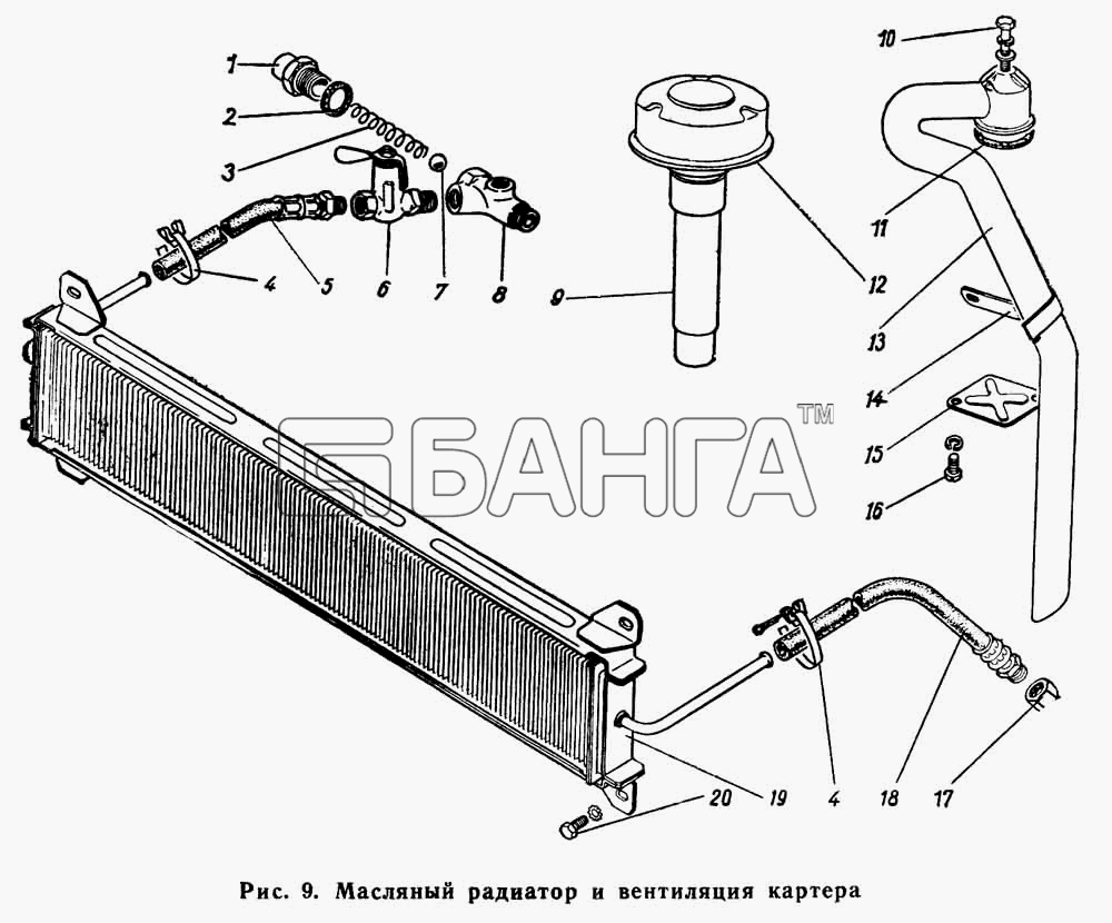 ГАЗ ГАЗ-66 (Каталог 1983 г.) Схема Масляный радиатор и вентиляция