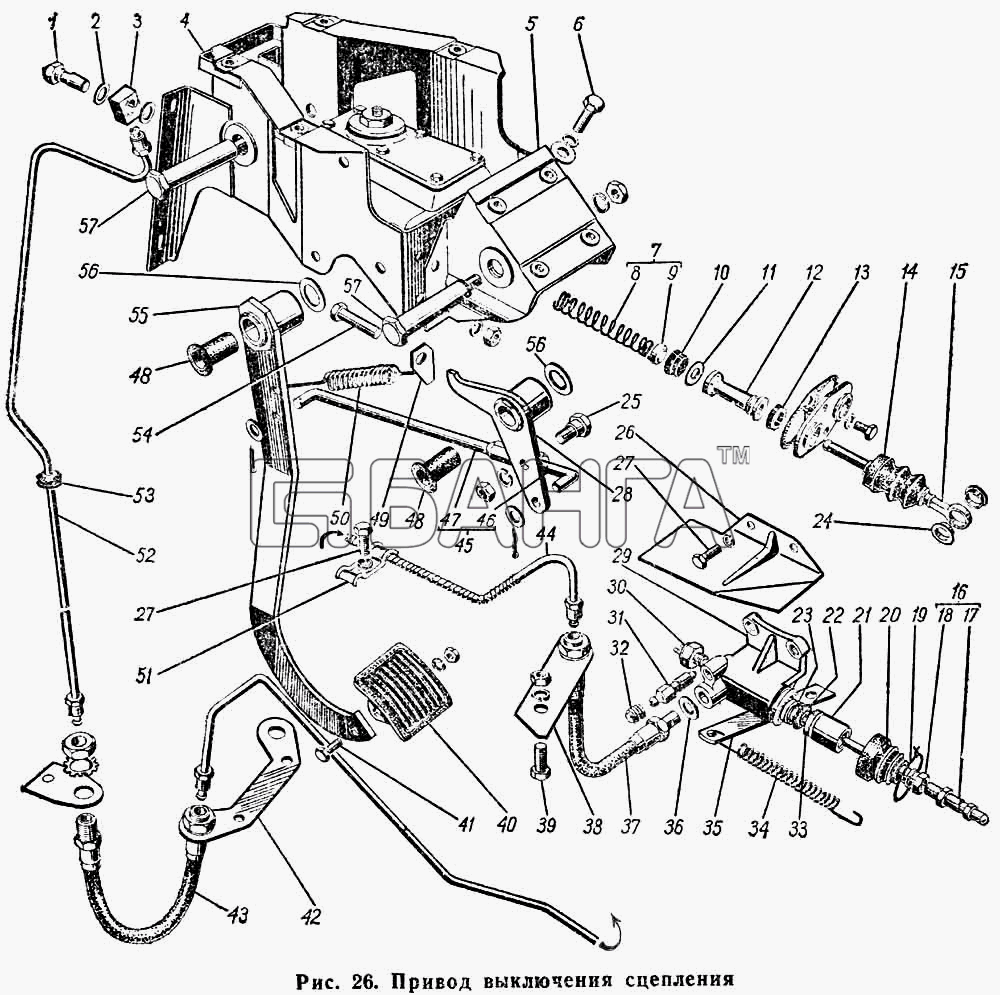 ГАЗ ГАЗ-66 (Каталог 1983 г.) Схема Привод выключения сцепления-54