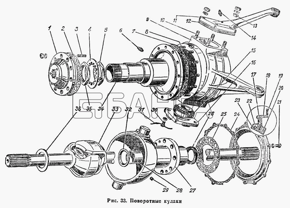 ГАЗ ГАЗ-66 (Каталог 1983 г.) Схема Поворотные кулаки-65 banga.ua