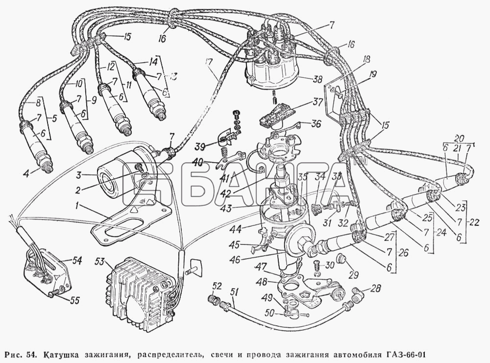 ГАЗ ГАЗ-66 (Каталог 1983 г.) Схема Катушка зажигания распределитель