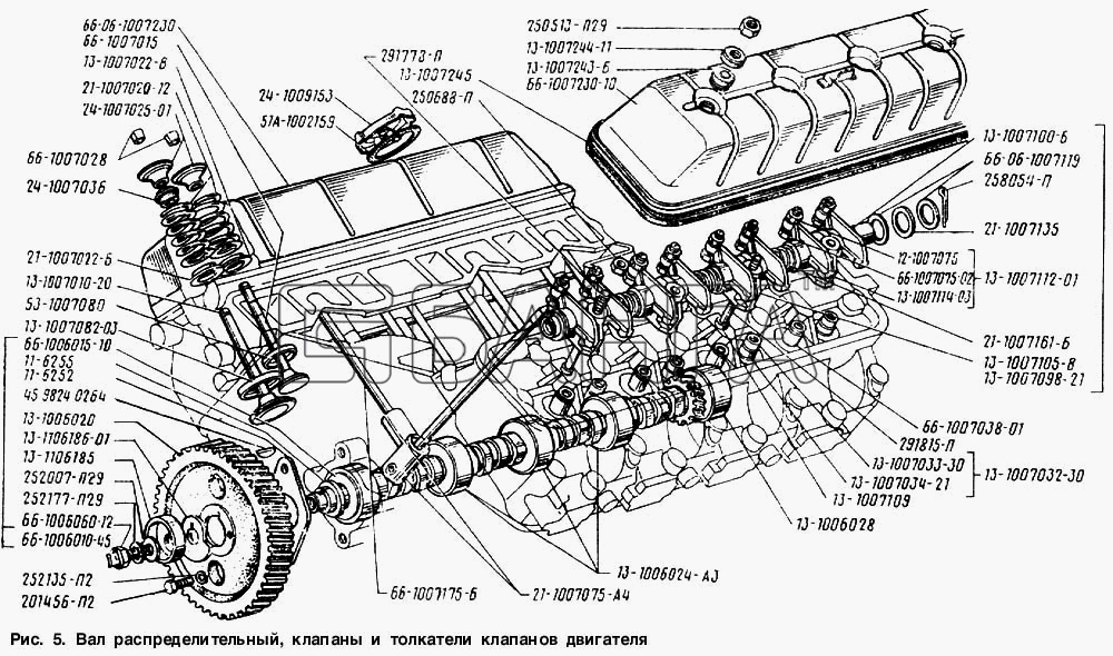ГАЗ ГАЗ-66 (Каталог 1996 г.) Схема Вал распределительный клапаны и