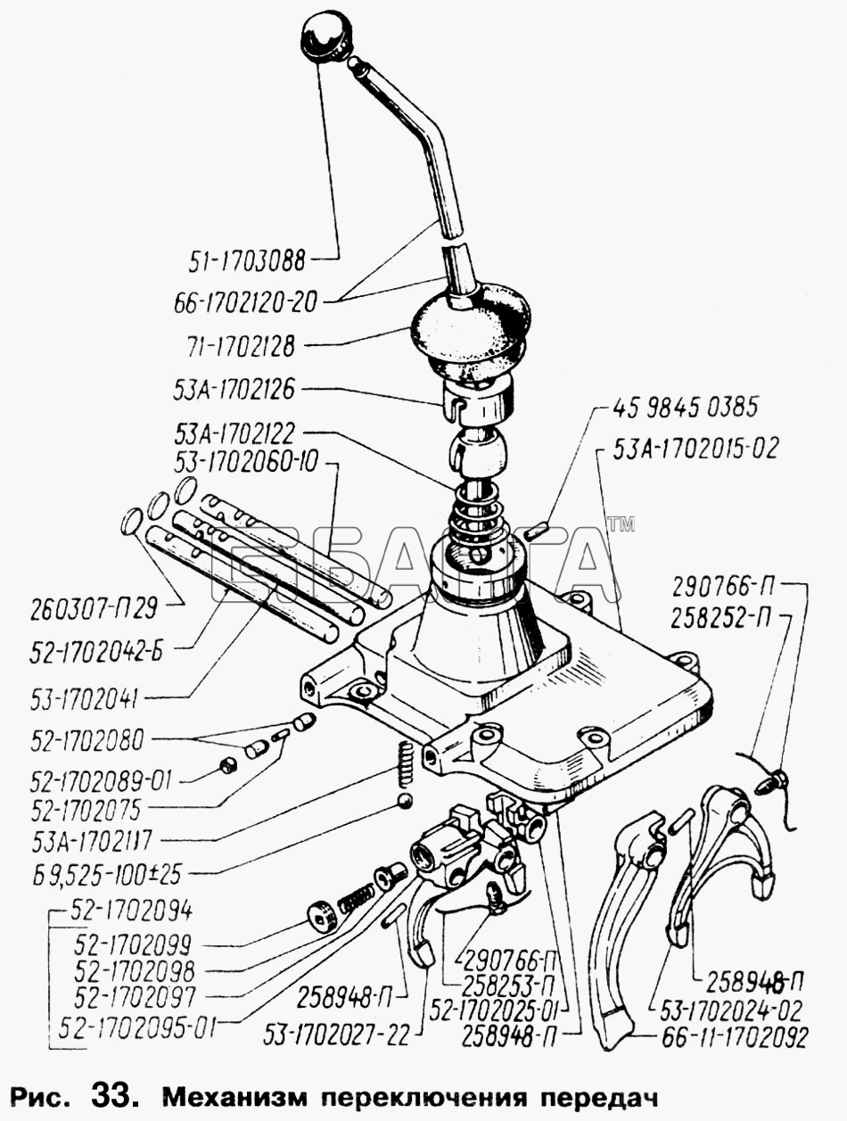 ГАЗ ГАЗ-66 (Каталог 1996 г.) Схема Механизм переключения передач-67