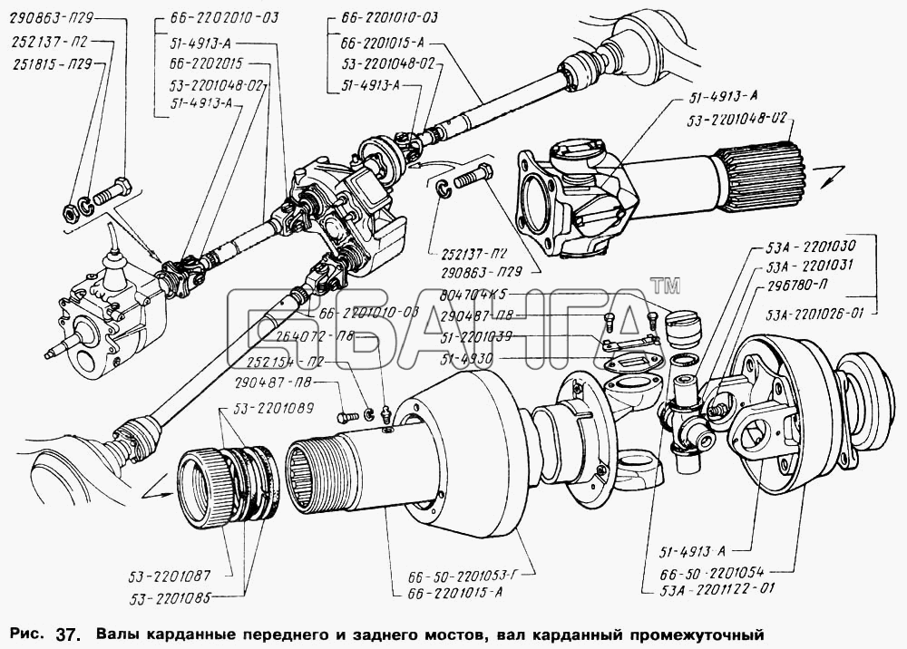 ГАЗ ГАЗ-66 (Каталог 1996 г.) Схема Валы карданные переднего и заднего