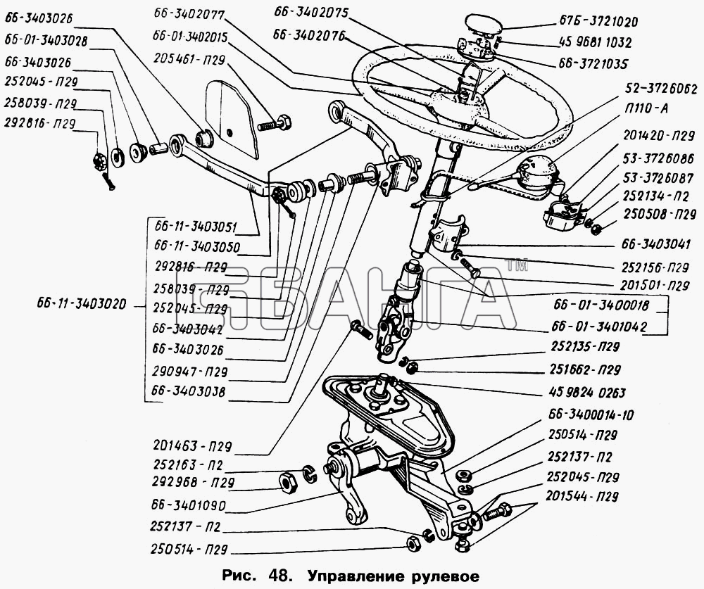 ГАЗ ГАЗ-66 (Каталог 1996 г.) Схема Управление рулевое-95 banga.ua