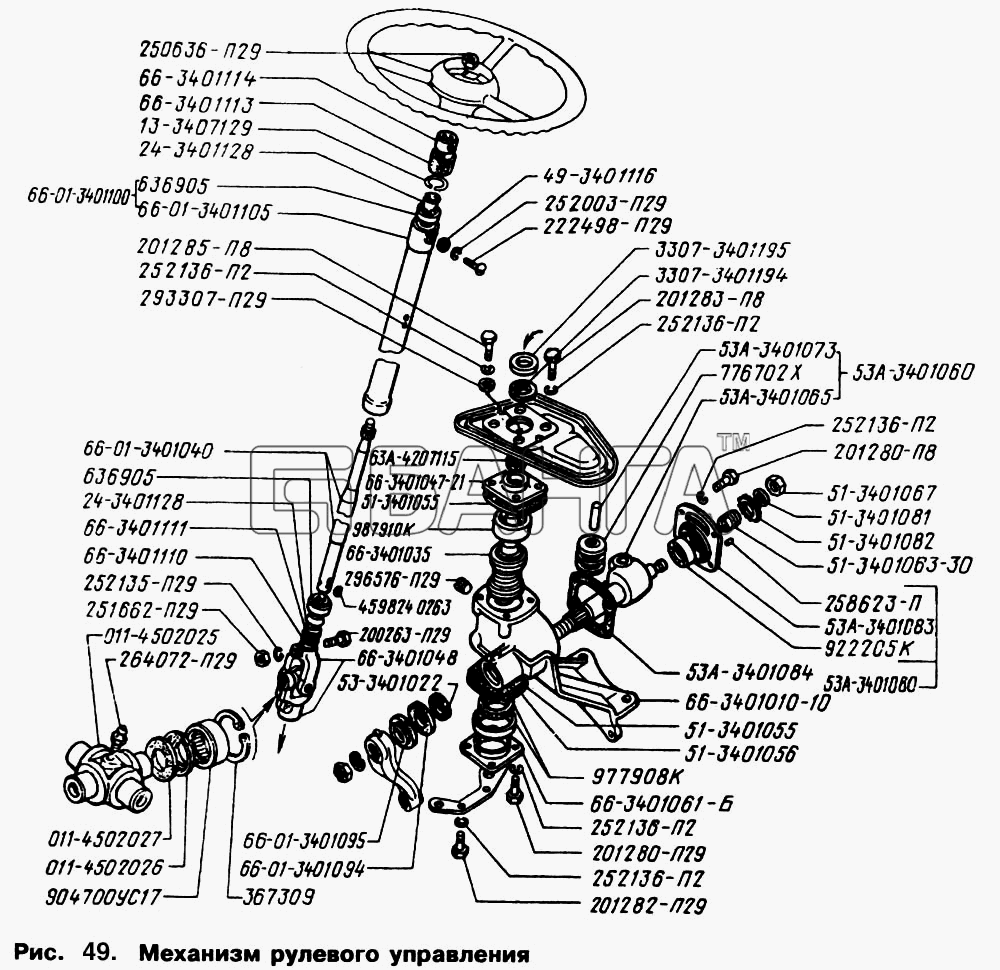 ГАЗ ГАЗ-66 (Каталог 1996 г.) Схема Механизм рулевого управления-96