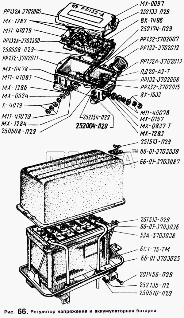 ГАЗ ГАЗ-66 (Каталог 1996 г.) Схема Регулятор напряжения и