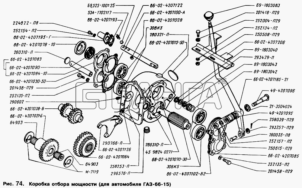 ГАЗ ГАЗ-66 (Каталог 1996 г.) Схема Коробка отбора мощности (для