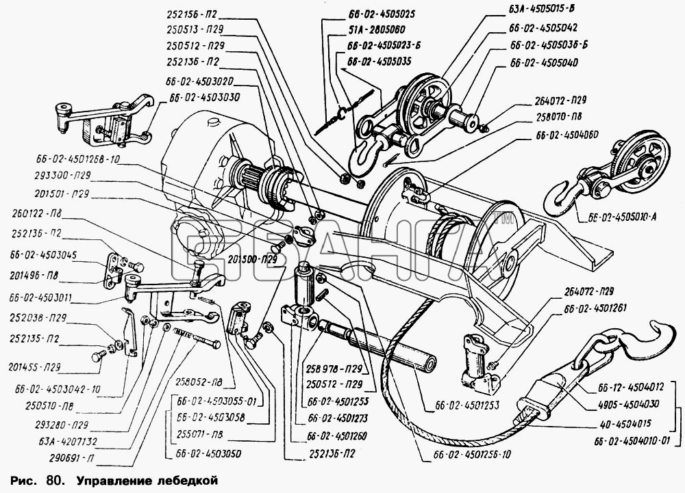 ГАЗ ГАЗ-66 (Каталог 1996 г.) Схема Управление лебедкой-135 banga.ua
