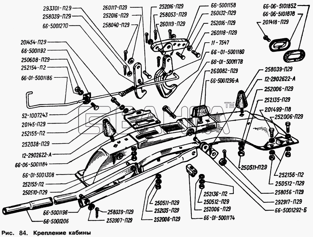 ГАЗ ГАЗ-66 (Каталог 1996 г.) Схема Крепление кабины-4 banga.ua