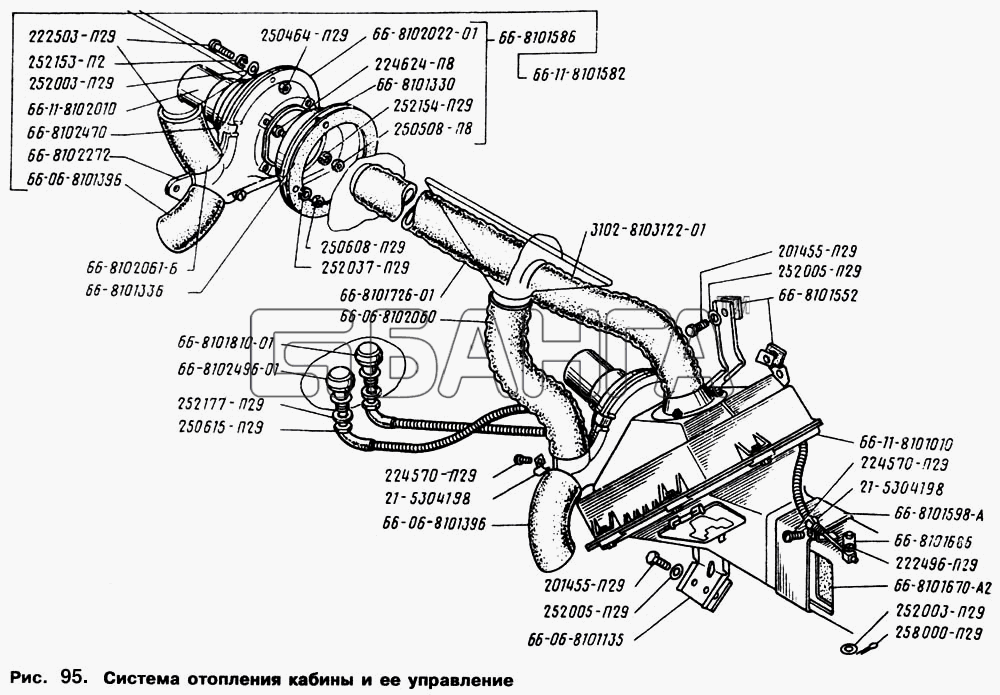 ГАЗ ГАЗ-66 (Каталог 1996 г.) Схема Система отопления кабины и ее
