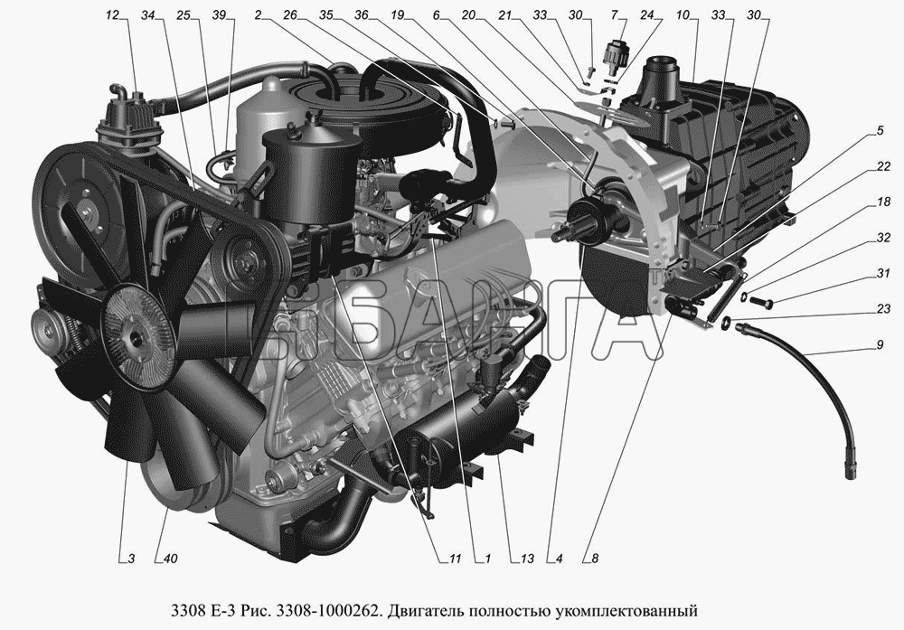 ГАЗ ГАЗ-3308 (доп. с дв. ЗМЗ Е 3) Схема 3308-1000262.Двигатель