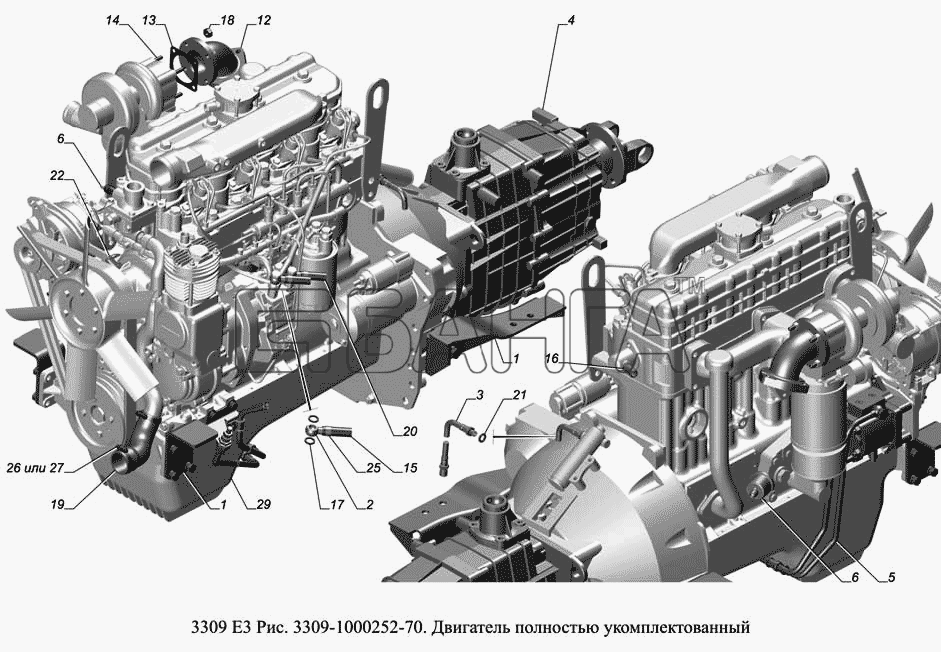 ГАЗ ГАЗ-3309 (доп. с дв. ЗМЗ Е 3) Схема 3309-1000252-70. Двигатель