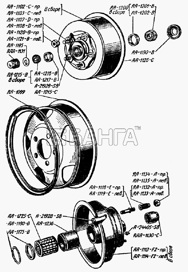 ГАЗ ГАЗ-ММ Полуторка Схема Колеса ступицы передних колес ступицы
