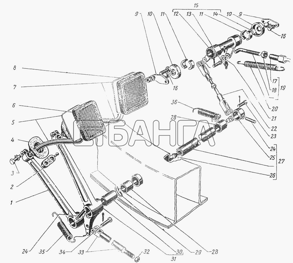 ГАЗ ГАЗ-12 (ЗИМ) Схема Привод выключения сцепления ножного banga.ua