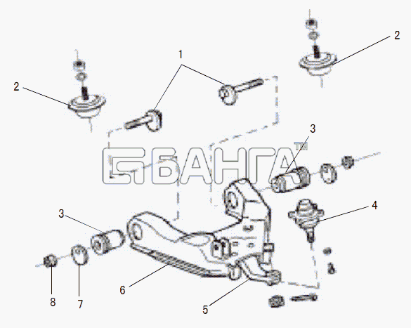 Great Wall GW-Deer Схема LOWER CONTROL ARM ASSEMBLY-62 banga.ua