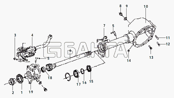 Great Wall GW-Sailor Схема FRONT AXLE GASING AND AXLE SHAFT-44