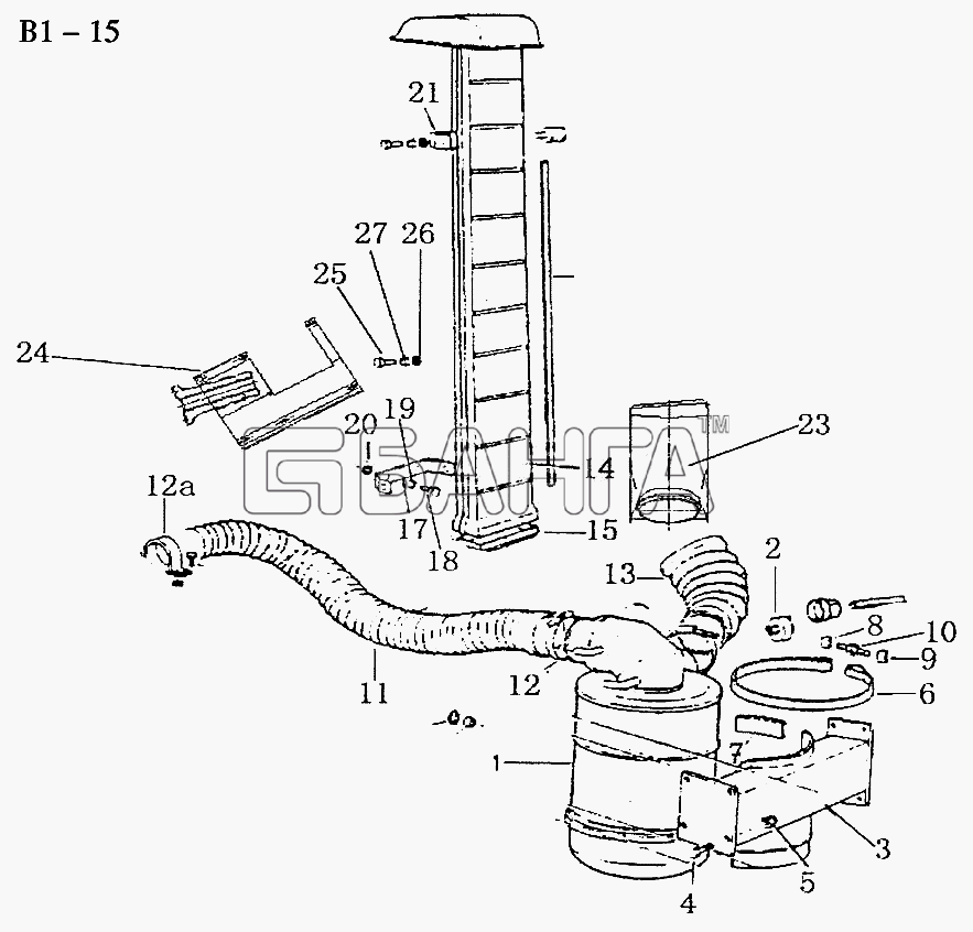 HOWO Sinotruck (полный) Схема AIR FILTER FOR STANDARD CAB (B1-15)-137