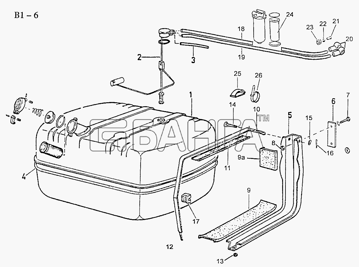 HOWO Sinotruck (полный) Схема 380L FUEL TANK (B1-6)-128 banga.ua