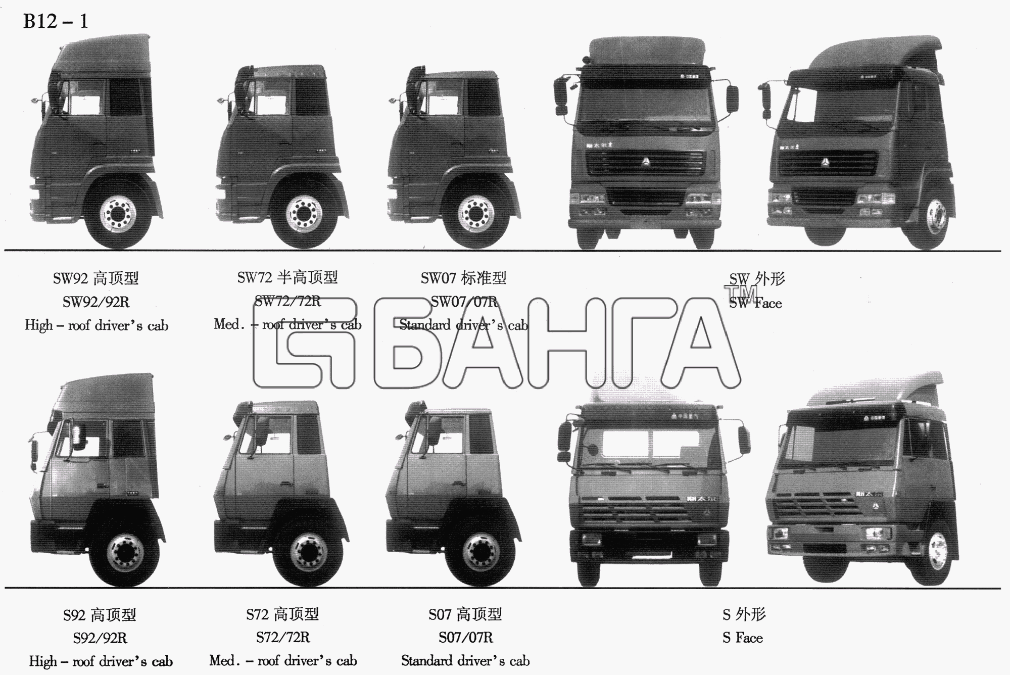 HOWO Sinotruk 4x2 Tractor (371) Схема DRIVER&#039;S CAB (B12-1)-3 banga.ua