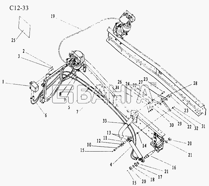 HOWO Sinotruk 4x2 Tractor (371) Схема TILTING EQUIPMENT (C12-33)-75