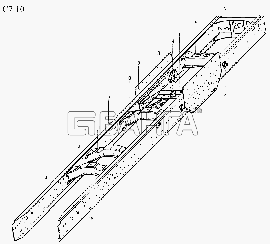 HOWO Sinotruck (полный) Схема CHASSIS FRAME FOR B32 8x4 (C7-10)-356