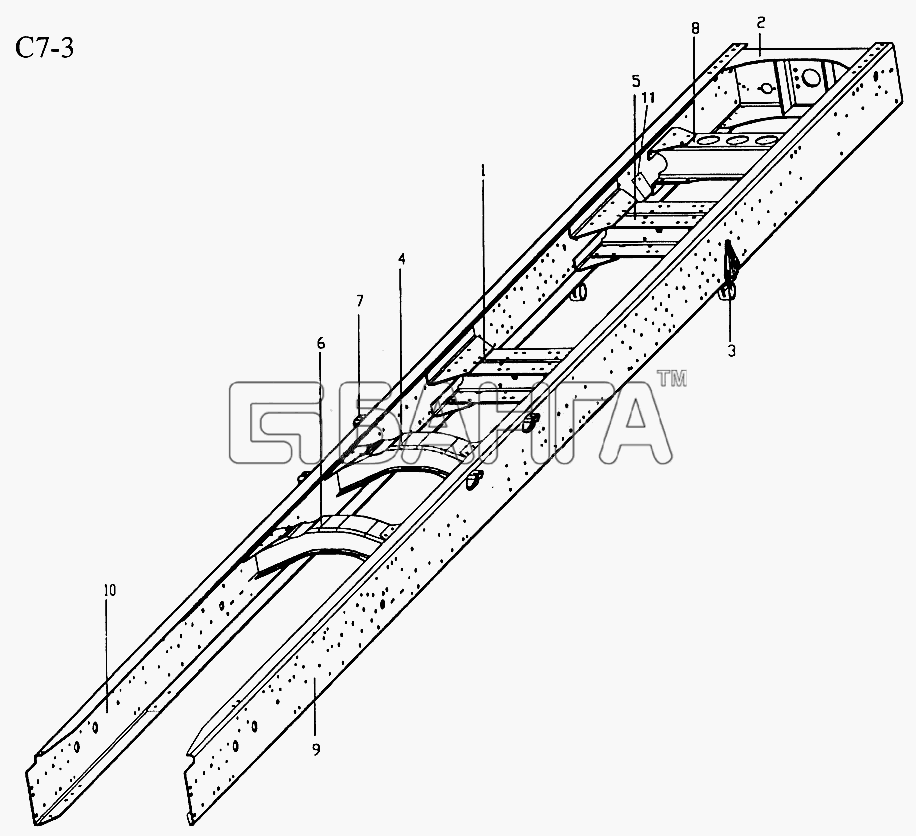 HOWO Sinotruck (полный) Схема CHASSIS FRAME FOR 4x2 CARGO TRUCK