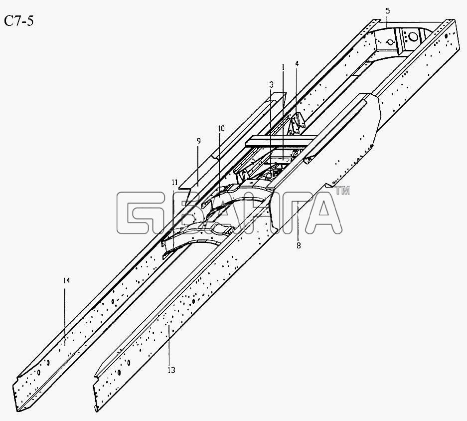 HOWO Sinotruk 6x4 Tractor (371) Схема CHASSIS FRAME FOR 6x4 TRACTOR
