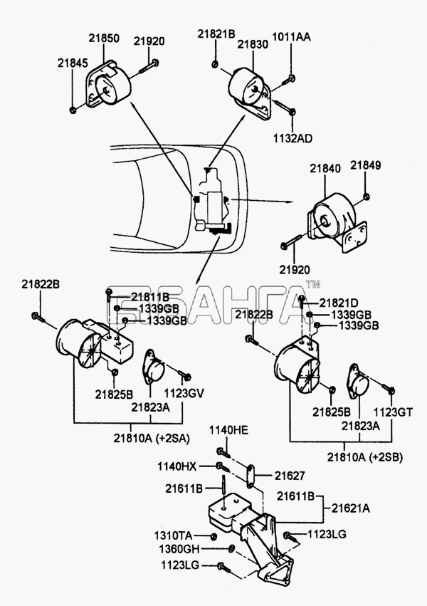 Hyundai Accent Схема ENGINE T A MOUNTING (SOHC)-92 banga.ua