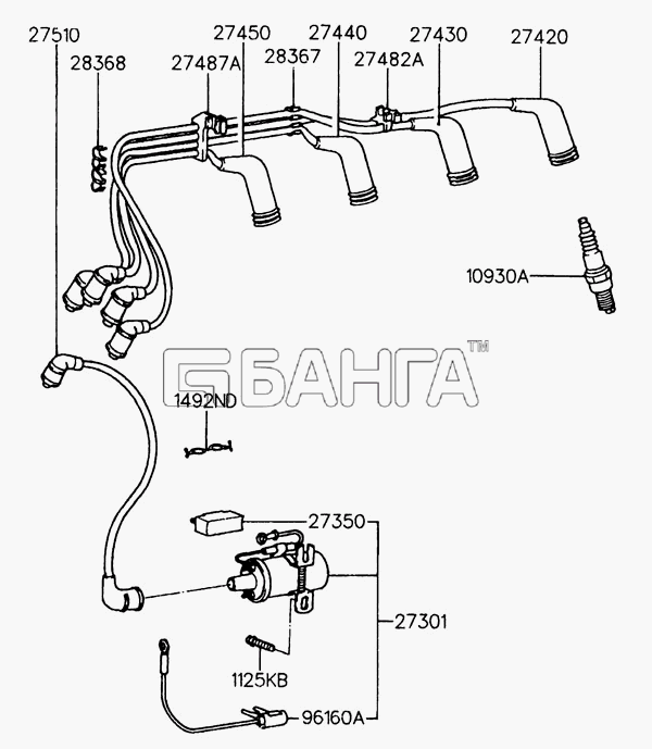 Hyundai Accent Схема SPARK PLUG CABLE (CARB)-201 banga.ua
