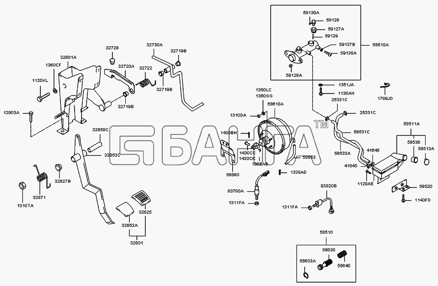 Hyundai County Схема Усилитель тормозов и главный цилиндр-167 banga.ua