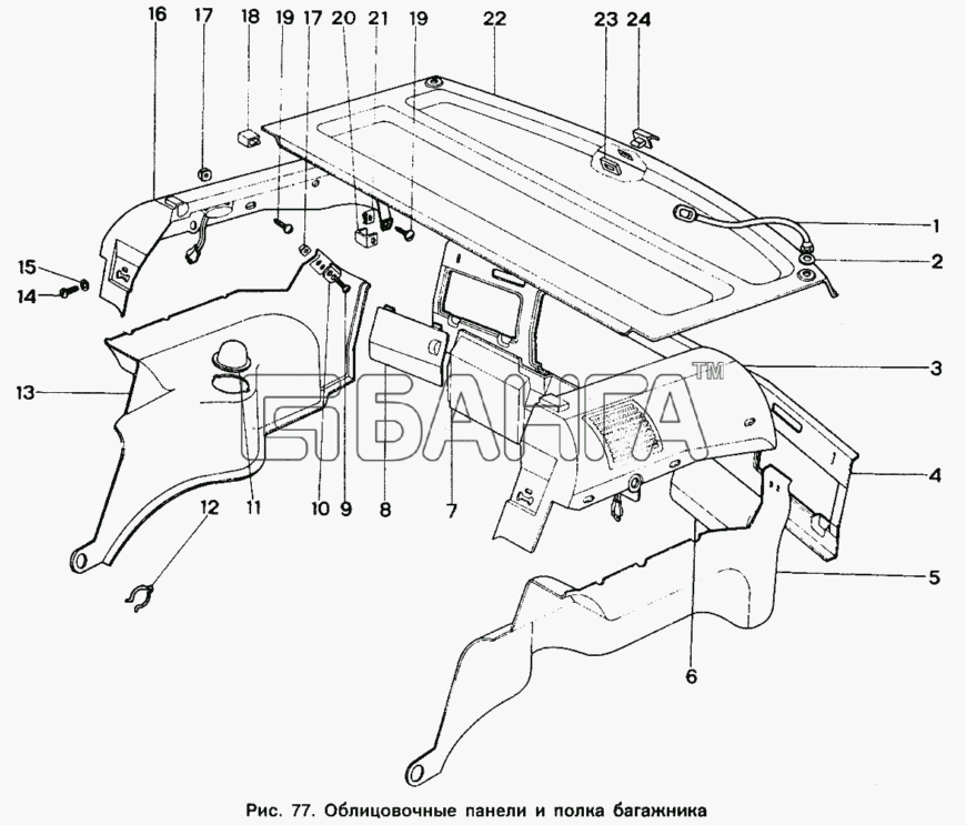 ИЖ ИЖ 2126 Схема Облицовочные панели и полка багажника-183 banga.ua