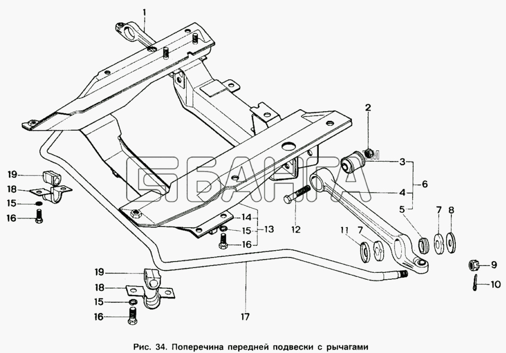 ИЖ ИЖ 2126 Схема Поперечина передней подвески с рычагами-96 banga.ua