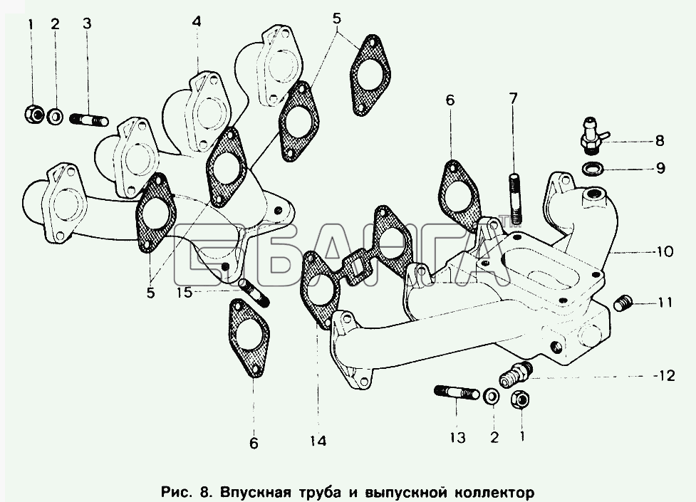 ИЖ ИЖ 2126 Схема Впускная труба и выпускной коллектор-12 banga.ua