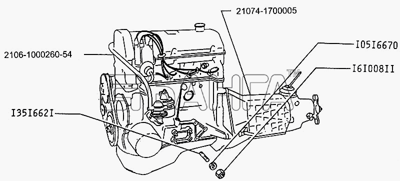 ИЖ ИЖ 2126 с двигателем ВАЗ Схема Двигатель с коробкой передач в