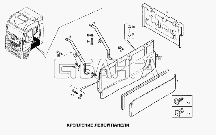 IVECO Stralis Схема Крепление левой панели-296 banga.ua