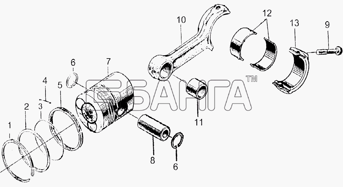 JAC Motors HFC 1020KR-D127 Схема Pistona and connecting rod assembly-9