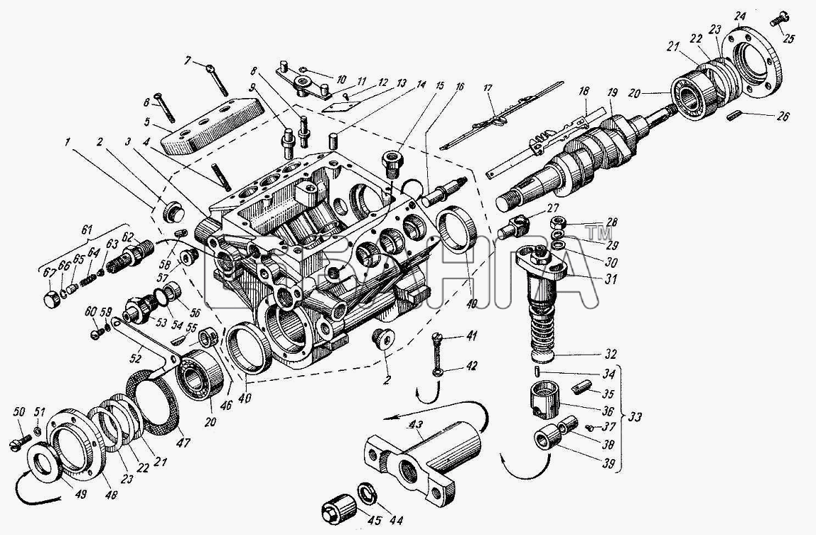 ЯЗДА ТНВД-323 324 327 Схема Корпус топливного насоса высокого