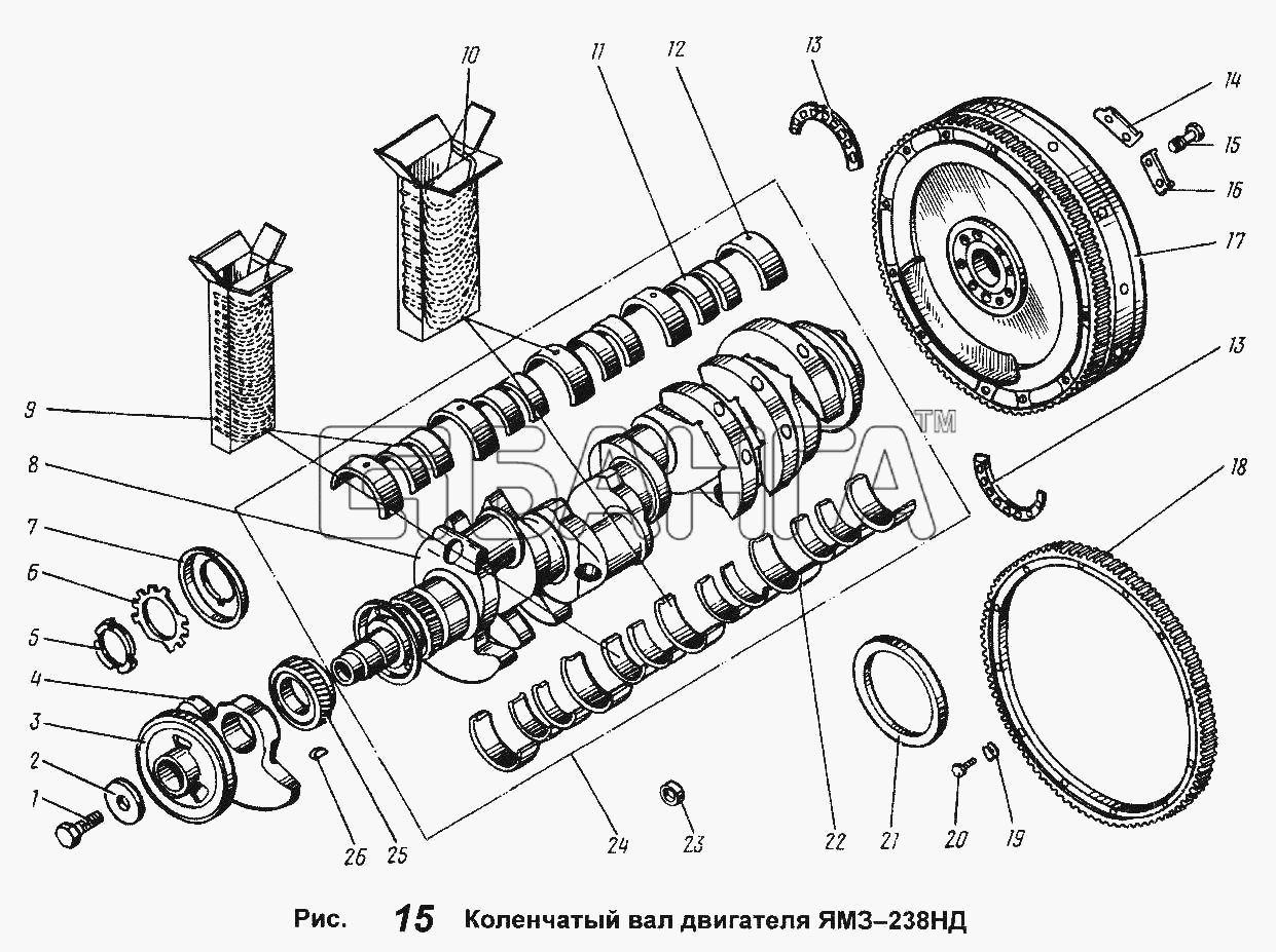 ЯМЗ Общий (см. мод-ции) Схема Коленчатый вал двигателя ЯМЗ-238НД-13