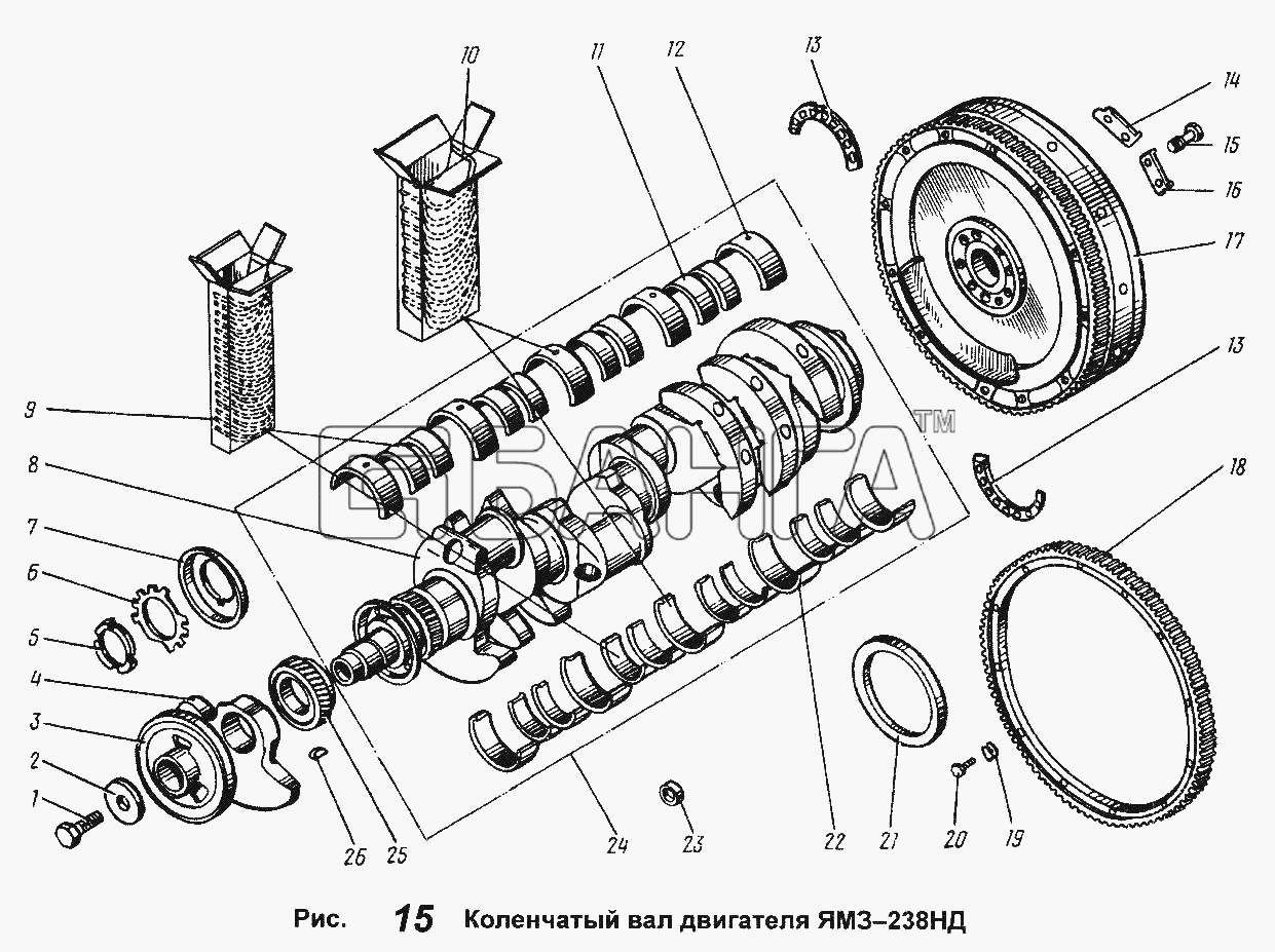 ЯМЗ ЯМЗ-238 НД Схема Коленчатый вал двигателя ЯМЗ-238НД-6 banga.ua